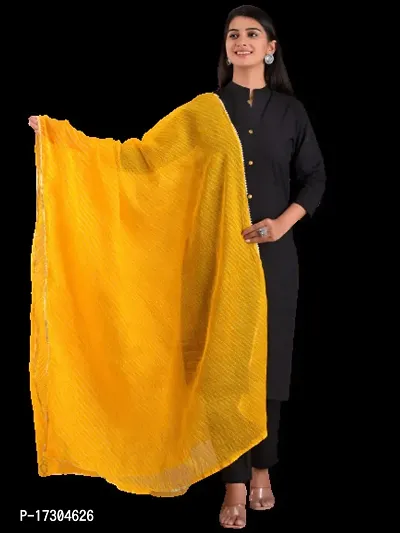 Vansh Enterprises Womens/Girls Traditional Jaipuri Yellow Kota Doria Dupatta With Lace - 2.25 Mtr-thumb0