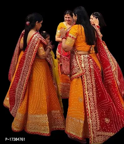 Vansh Enterprises Womens/Girls Traditional Jaipuri Rajasthani Gota Patti Handwork Kota Doria Ready To Wear Lehenga  Dupatta With Unstitched Blouse Piece(Yellow)