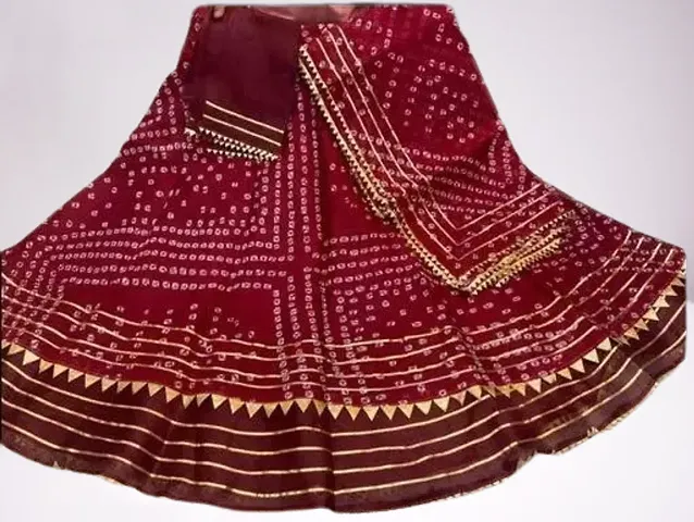 PK HUB® Women's Art silk Bandhani Bandhej Lehenga Choli & Dupatta Set