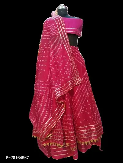 Womens/Girls Traditional Jaipuri Rajasthani Gota Patti Handwork Pink Kota Doria Ready To Wear Lehenga  Dupatta With Unstitched Blouse Piece-thumb3