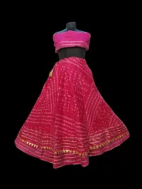 Womens/Girls Traditional Jaipuri Rajasthani Gota Patti Handwork Pink Kota Doria Ready To Wear Lehenga  Dupatta With Unstitched Blouse Piece-thumb1