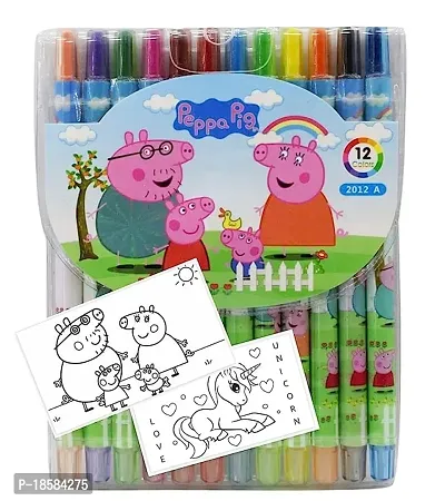 Cartoon Printed Rolling Crayons peppy animated pig Twistable colors Crayons set Birthday Return Gift for Kids with free coloring cards/Colored Pens Cute Printed Pack Twistable Erasable Drawing Pens No