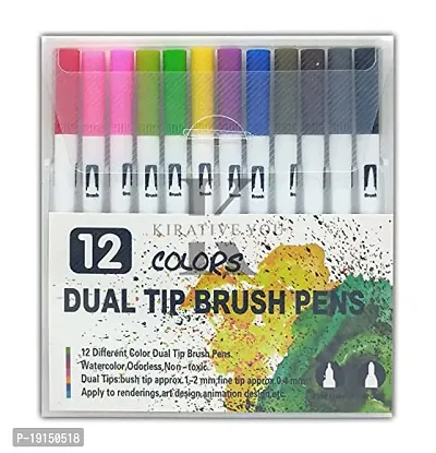 TIMBKTOO Dual Tip Brush Marker Pens for Kids | Watercolor Pen Tip, Brush Tip for Painting, Writing, Drawing 0.4mm Fine Tip and 1.2 Mm Brush Tip-thumb0