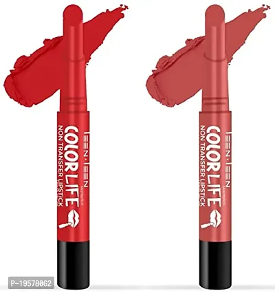 Teen Teen Non Transfer Water Proof Long Lasting Matte Lipstick Combo (Regal Red, Bollywood Nude)