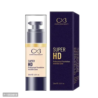 CVB C53 Super HD Professional Liquid Foundation Invisible Cover Long Lasting Full Face Coverage for All Skin Types, Natural Finish (Shades 01, 30ml)