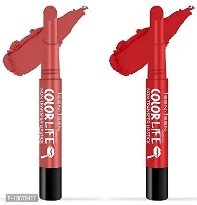 Teen Teen Non Transfer Water Proof Long Lasting Matte Lipstick Combo (Bollywood Nude, Ruby Red)
