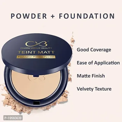 CVB C02 2 in 1 Teint Matt Foundation Pressed Compact Powder for Buildable Full Coverage  Matte Finish (01 White Ivory, 10g)-thumb3