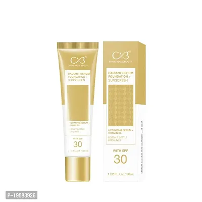 CVB C70 Radiant Serum Foundation + Sunscreen for Long Wear UV Protection, Liquid Day Cream Face Makeup with SPF 30  Vitamin B3, Suitable for Sensitive Skin (Shades 02, 30ml)