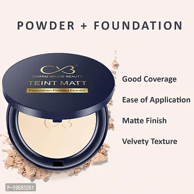 CVB C02 2 in 1 Teint Matt Foundation Pressed Compact Powder for Buildable Full Coverage  Matte Finish (02 Soft Ivory, 10g)-thumb3
