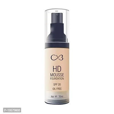 CVB F-706 HD Mousse Foundation SPF 20 Oil-Free, Flawless Blending Long-Lasting Feather-Light Stay Liquid Face Makeup (03 Natural Beige, 30ml)