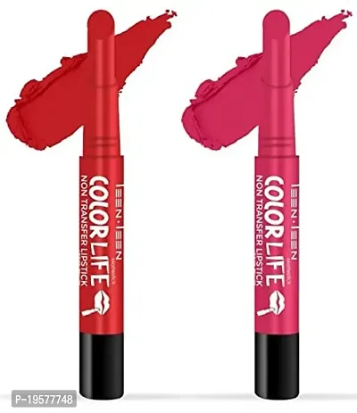 TEEN.TEEN Non Transfer Water Proof Long Lasting Matte Lipstick Combo (Ruby Red, Rose Pink)