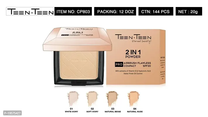 Teen.Teen Eternal Beauty 2 in 1 Powder Pro Airbrush Flawless Compact, SPF30 to Protect Skin from Sun, Absorbs Oil, Natural Matte Finish-thumb3