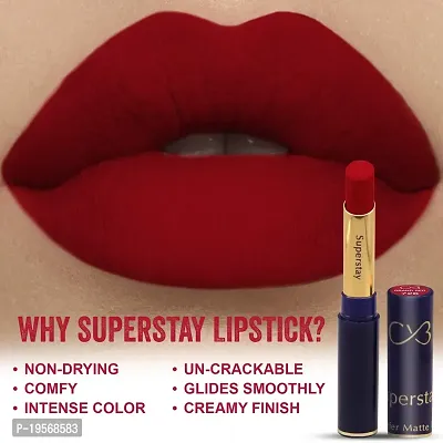 CVB LM-206 SuperStay No Transfer Matte Lipstick, Waterproof and Full-Pigmented, Transfer-Proof Smudge-Proof Lip Colour (726 GRAND RED, 3.5g)-thumb3