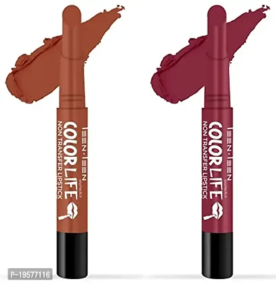 Teen Teen Non Transfer Water Proof Long Lasting Matte Lipstick Combo (Hot Chocolate, Pink Violet)