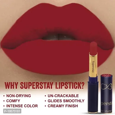 CVB LM-206 SuperStay No Transfer Matte Lipstick, Waterproof and Full-Pigmented, Transfer-Proof Smudge-Proof Lip Colour (729 PURE RED, 3.5g)-thumb5