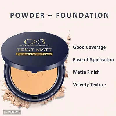CVB C02 2 in 1 Teint Matt Foundation Pressed Compact Powder for Buildable Full Coverage  Matte Finish (04 Natural Nude, 10g)-thumb3