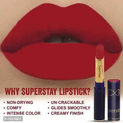 CVB LM-206 SuperStay No Transfer Matte Lipstick, Waterproof and Full-Pigmented, Transfer-Proof Smudge-Proof Lip Colour (728 BLOOD RED, 3.5g)-thumb5