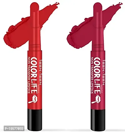 TEEN.TEEN Non Transfer Water Proof Long Lasting Matte Lipstick Combo (Ruby Red, Red Wine)