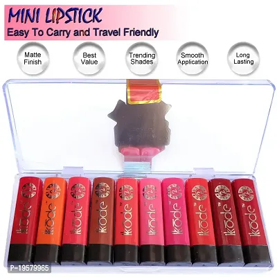 kkode Soft Mini Matte Smooth  Soft Intense Matte Finish Long Lasting  Travel Friendly Lipstick Combo (Set of 10 Pcs), 15g Red, Pink, Orange, Brown, Nude, Maroon, Peach, Hot Red, Magenta, Neon-thumb2