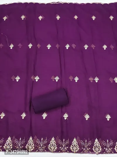 Designer Purple Faux Georgette Unstitched Dress Material Top With Bottom Wear And Dupatta Set for Women-thumb2