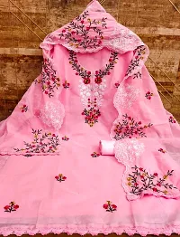 Designer Pink Chanderi Silk Unstitched Dress Material Top With Bottom Wear And Dupatta Set for Women-thumb1