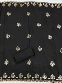 Designer Black Vichitra Silk Unstitched Dress Material Top With Bottom Wear And Dupatta Set for Women-thumb2