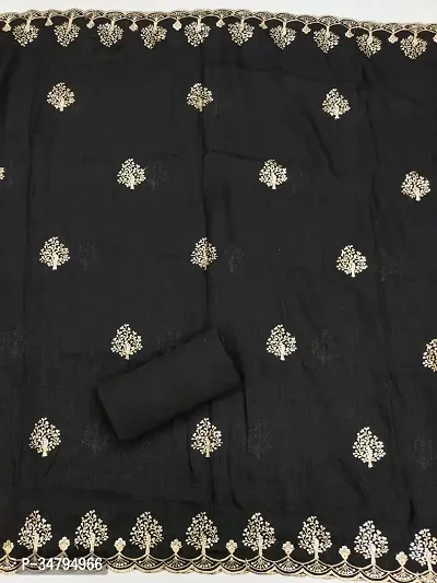 Designer Black Vichitra Silk Unstitched Dress Material Top With Bottom Wear And Dupatta Set for Women-thumb3