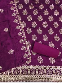 Designer Magenta Vichitra Silk Unstitched Dress Material Top With Bottom Wear And Dupatta Set for Women-thumb1