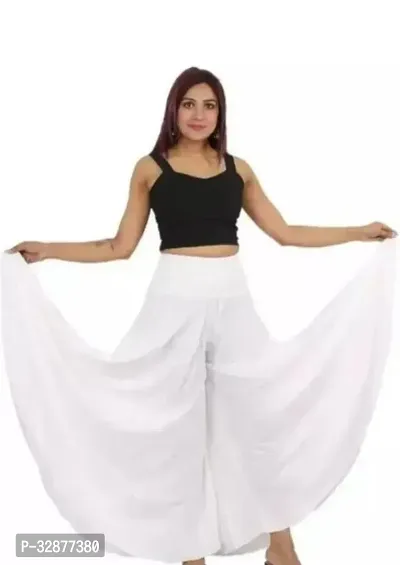 Stylish White Cotton Solid Palazzo For Women-thumb0