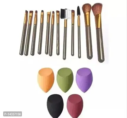 Fancy 12Pcs Professional Make-Up Brushes + 5 Blender Puff(Color May Vary)