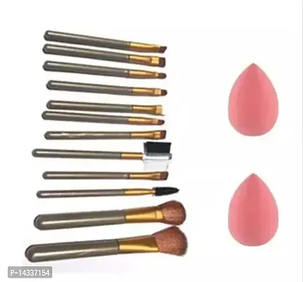 Fancy 12Pcs Professional Make-Up Brushes + 2 Blender Puff(Color May Vary)