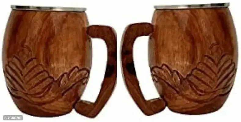 Stylish Wooden Coffee Mug Set Of 2-thumb0