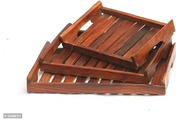 Stylish Wooden Serving Trays With Handles Tray Set Of 3 For Kitchen-thumb0