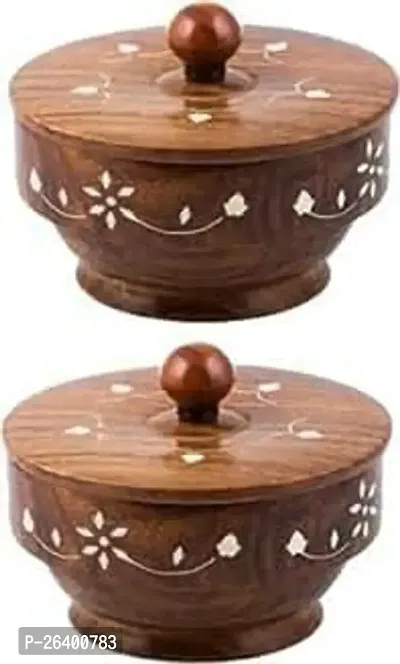 Stylish Wooden Handmade Wooden Bowl With Lid For Rice Set Of 2-thumb0