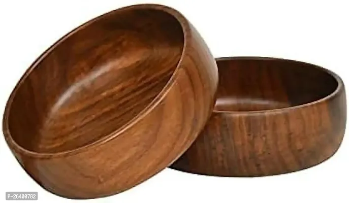 Stylish Wooden Round Shape Multipurpose Serving Bowl For Breakfast Snacks Soup Serveware Set Of 2-thumb0