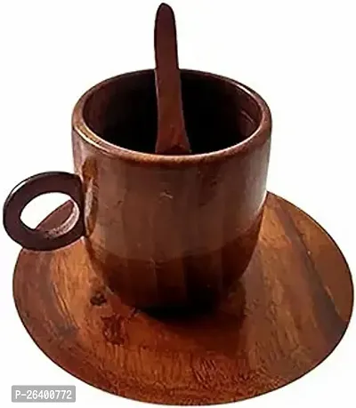 Stylish Wooden Cup Saucer With Spoon-thumb0