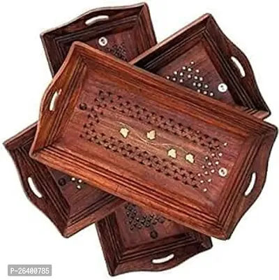 Stylish Wooden Serving Trays With Handles Set Of 3 For Kitchen-thumb0