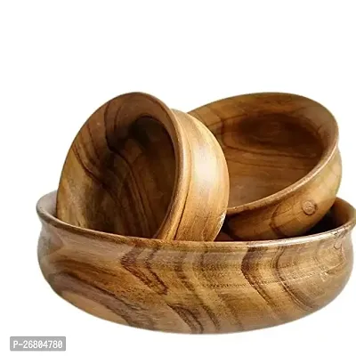 Royal Antique Acacia Wood Handicrafts Wooden Bowl Set of 3 Handcraft Wooden Serving Bowl for Salad Snacks Decorated Tableware Bowls (Brown)-thumb0