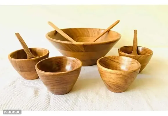 Royal Antique Wood Classic Elegant Bowl with Spoon, Multipurpose for Serving Dessert Dry Fruit Soup Candy Popcorn Home  Kitchen Handcrafted (Brown) - Set of 5