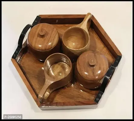 Royal Antique Wooden Bowl Set of 4 with Serving Tray Handi Cup Best for Kitchen  Dining-thumb0