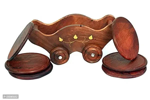 Royal Antique- Craft Wooden Round Coaster Set for Tea, Coffee, Drink with Shahi Baggy Stand | Set of 6 |