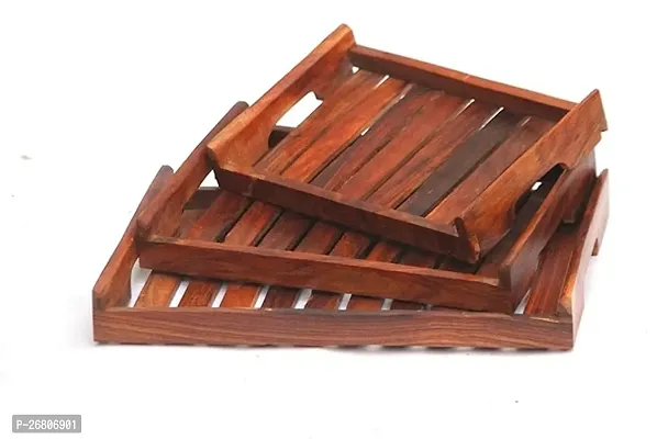 ROYAL ANTIQUE Wooden Serving Trays with Handles | Platter for Home | Multipurpose Tray | Platters for Serving Cakes, Pastries, Snacks, Breakfast, Coffee Table, Party | Gift Item Tray Set of 3 for Kitc