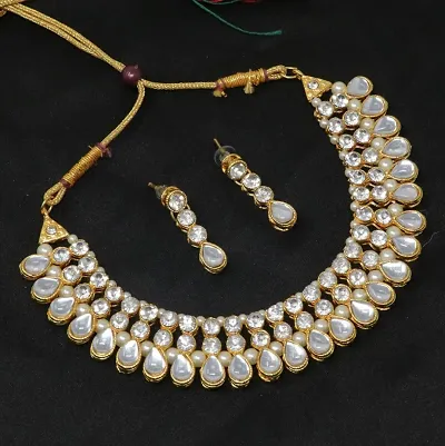 Beautiful Brass Choker Necklace With Earrings For Women