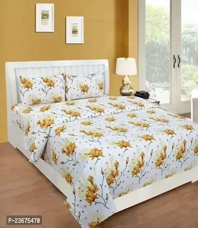 Comfortable Polycotton Printed Queen 1 Bedsheet + 2 Pillowcovers-thumb0