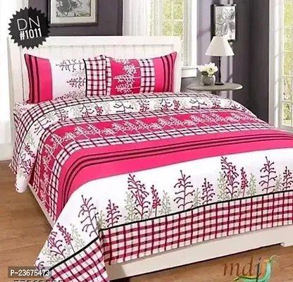 Comfortable Polycotton Printed Queen 1 Bedsheet + 2 Pillowcovers-thumb0