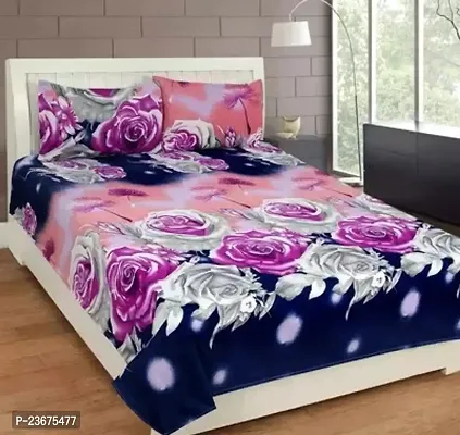 Comfortable Polycotton Printed Queen 1 Bedsheet + 2 Pillowcovers-thumb0