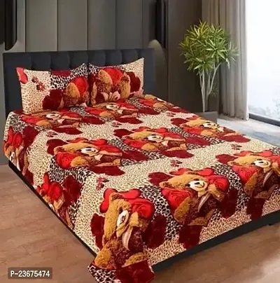 Comfortable Polycotton Printed Queen 1 Bedsheet + 2 Pillowcovers-thumb0