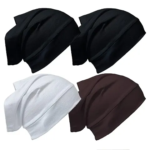 Women Lycra Under Scarf/Hijab/Chemo Tube Hijab Bonnet Cap Combo of 4 Piece (2 Black, White, Brown)