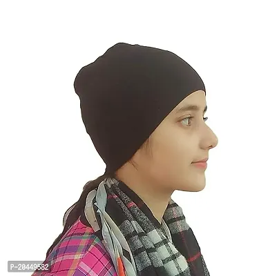 Women Cotton Hosiery Solid Hijab Headband Underscarf Cap for women (Black, Free Size)-thumb0