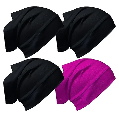 Women Lycra Under Scarf/Hijab/Chemo Tube Hijab Bonnet Cap Combo of 4 Piece (3 Black, 1 Brown)